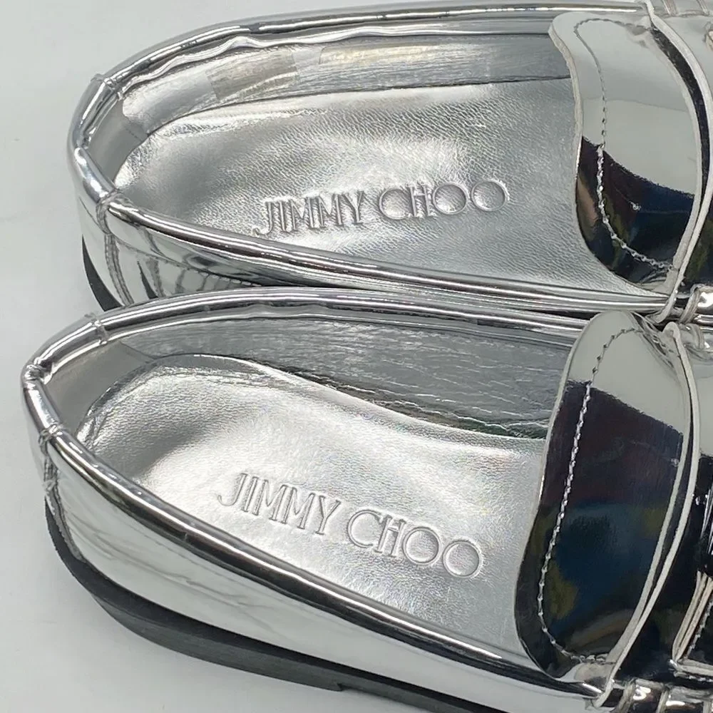 Jimmy Choo Addie JC Logo Metallic Loafer size 38